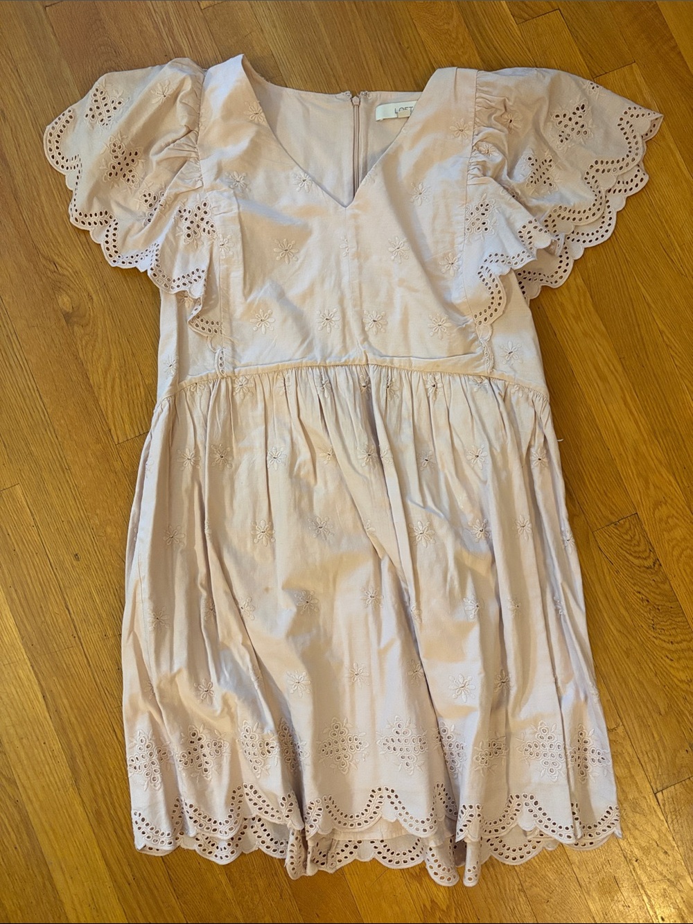 Eyelet Flutter Sleeve Dress - Cream